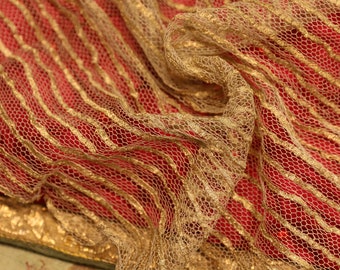 Antique unique real metal lame 18x6" material flapper fabric silk gold stripes  woven dress making material 1920s dress bodice doll trim