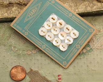 Antique vintage  button card  mop 3/8"   gorgeous tiny sewing cream  mother of pearl tiny buttons dolls dress  1920 sweater set