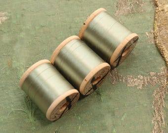 Vintage lot 3 pure silk thread spool 6360 green blue gray duck egg fly tying doll belding sewing tying doll rod winding millinery corticelli