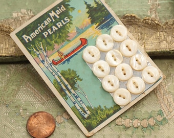 Antique American made button card  mop 7/16"   native american tiny sewing cream mother of pearl tiny buttons dolls dress  1920 sweater set
