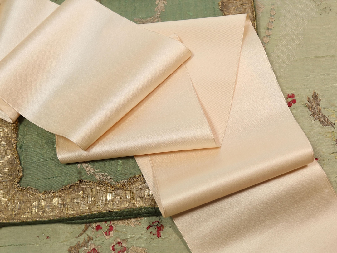 Sturdy Ribbon 1 Yard Vintage Silk Satin Ribbon 1930s Fabulous Ecru Cream 4 3/8