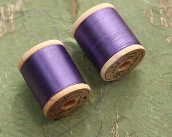 Vintage lot 2 pure silk thread spools 8953 violet purple fly tying dolls belding 100 yard sewing tying doll rod winding millinery corticelli