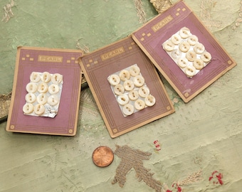 Vintage lot cream button card mop 7/16" sewing  mother of pearl tiny buttons dolls dress  1920 sweater set  great graphics