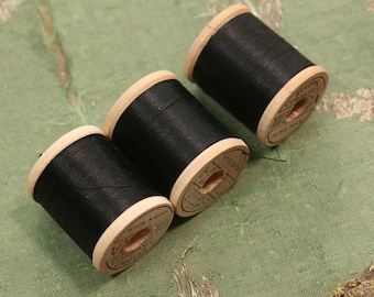 Vintage lot 3pure silk thread spools black shades fly tying dolls belding sewing tying doll rod winding flapper millinery 100 yards