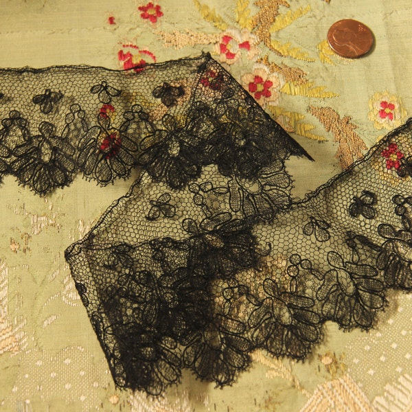 Antique lace silk  handmade black trim civil war hat milliney   dress trim bonnet millinery