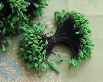 1 vintage bundle millinery  stamen green and black shade flower ribbonwork projects