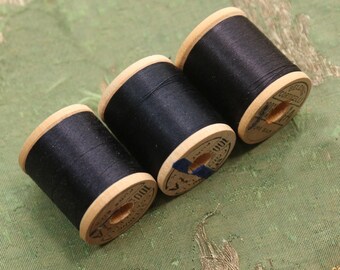 Vintage lot 3 pure silk thread spools 6295 dark navy blue fly tying dolls belding sewing tying doll rod winding flapper millinery corticelli