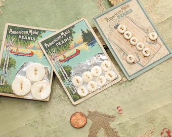 Vintage lot cream button card mop 7/16" sewing  mother of pearl tiny buttons dolls dress  1920 sweater set 7/8" great graphics american made