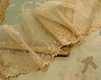 1 yard Antique cotton lace 6" wide ecru tan intricate dainty flowers 1920s  ecru flapper lingerie alencon french trim dolls dress