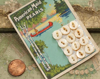 Antique American made button card  mop 3/8"   native american tiny sewing cream mother of pearl tiny buttons dolls dress  1920 sweater set