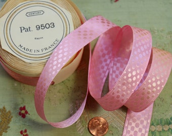 1 yard Antique French ribbon rayon  woven dot taffeta 7/8" wide millinery hat french bubblegum pink shade hat dolls woven dotted