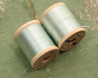 Vintage lot 2 pure silk thread spools pale blue 6603 fly tying dolls belding 50 100 yard sewing tying doll rod winding millinery corticelli
