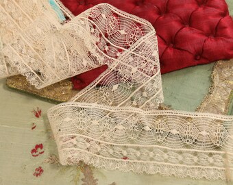2.8 yards Antique spider web lace ecru  cotton 2" trim airy 1900 corsets flapper lingerie ecru france trim  French doll dressing