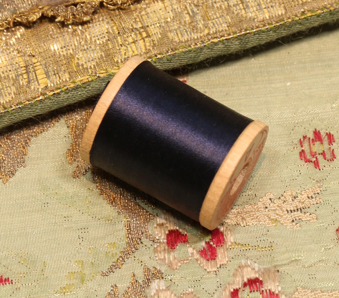 Antique Pure Silk Thread Deep Dark Blue 80 Shade Unused Spool Wooden ...