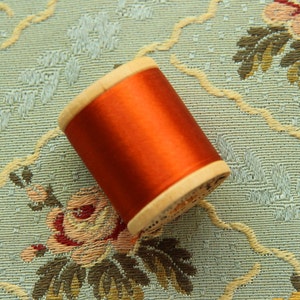 1 vintage pure silk thread 4425 spool dark tangerine shade 100 yards each size A  antique sewing fly trying doll dress flapper millinery