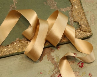 1 yard lush pure silk double face satin ribbon 1" wide straw gold yellow shade ribbonwork doll flower rosette millinery hat trim