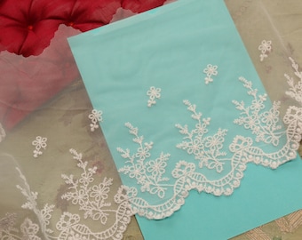1 yard vintage 1960s  nylon roses embroidered lace trim 7" edge flowers tulle floral soft wedding dress france dolls
