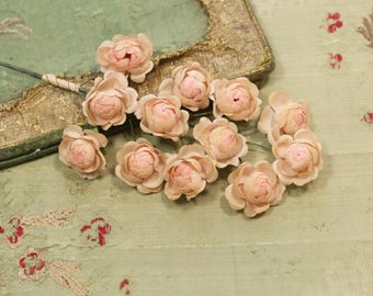 Vintage ombre pink rose rare  flowers cotton cloth tiny french dolls  millinery flower trim flapper cloche hat  corsage  wired stems