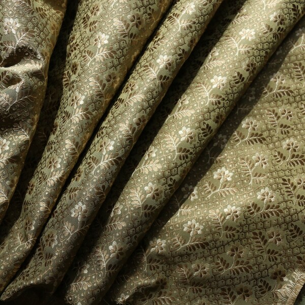 Lush silk Scalamandre lampas "Penelope" fabric pure silk material dress making corset historical 18th 19th century sage green dolls