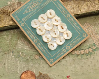 Antique vintage  button card  mop 7/16"   gorgeous tiny sewing cream  mother of pearl tiny buttons dolls dress  1920 sweater set