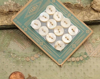 Antique vintage  button card  mop 1/2"   gorgeous tiny sewing cream  mother of pearl tiny buttons dolls dress  1920 sweater set