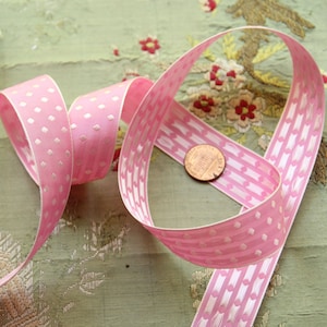 vintage 1 yard rayon woven dot ribbon trim cool pink millinery hat trim flapper cloche