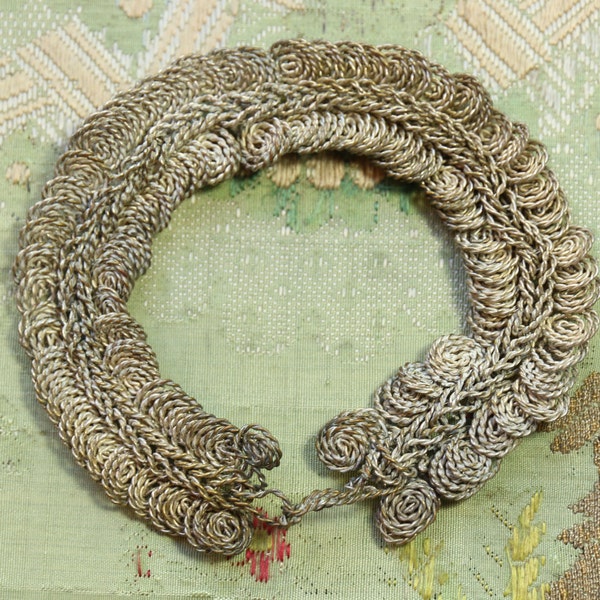 Antique unique bracelet metal mesh victorian dress finding trim cuff piece 1900s silver woven regency filigree intricate