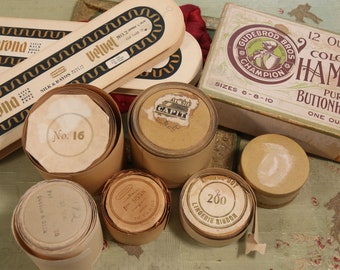 Antique Vintage lot ribbon rolls empty paper display  French sewing small boudoir english  victorian
