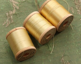 Vintage lot 3 pure silk thread spools 3010 pale yellow maize  fly tying dolls belding sewing tying  rod winding flapper millinery corticelli