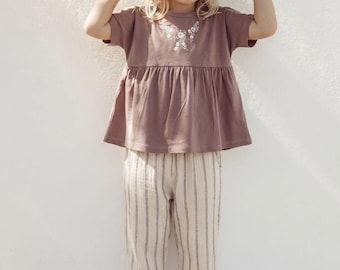 Neutral Toddler Girl Outfit, Boho Baby Girl Set, Summer Kids Clothes, Minimalist Kids Outfit, Cotton Girl Set 1-5 Years