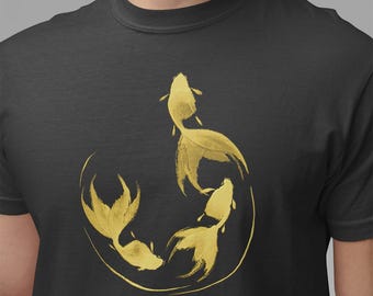 Goldfish Sumi-e Style in Gold T-shirt (non-metallic) - Mens / Unisex