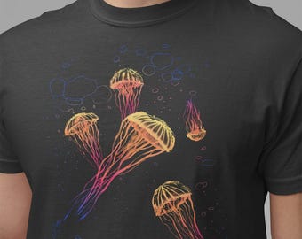Jellyfish Sumi-e Style Multicolored T-shirt - Mens / Unisex