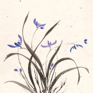 Orchid Splatter - Flowers sumi-e watercolor painting (Print)