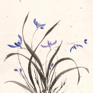 Orchid Splatter Flowers sumi-e watercolor painting Print image 1