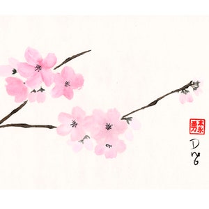 Cherry Blossoms - sumi-e watercolor painting (Print)