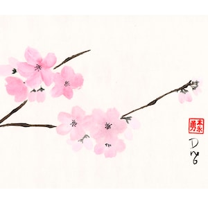 Cherry Blossoms - sumi-e watercolor painting (Print)