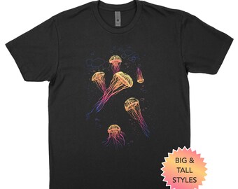 Jellyfish Sumi-e Style Multicolored T-shirt - Big & Tall Sizes