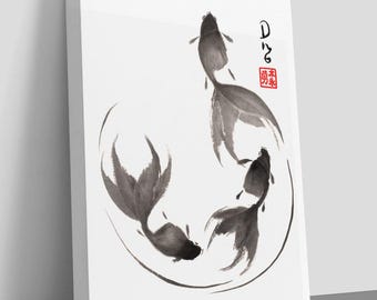 Goldfish sumi-e watercolor painting (Canvas Print)