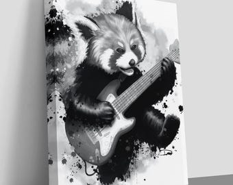 Red Panda Guitar - Canvas Art Print