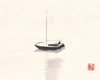 You're Gonna Need a Bigger Boat, Sumi-e watercolor painting (Print)