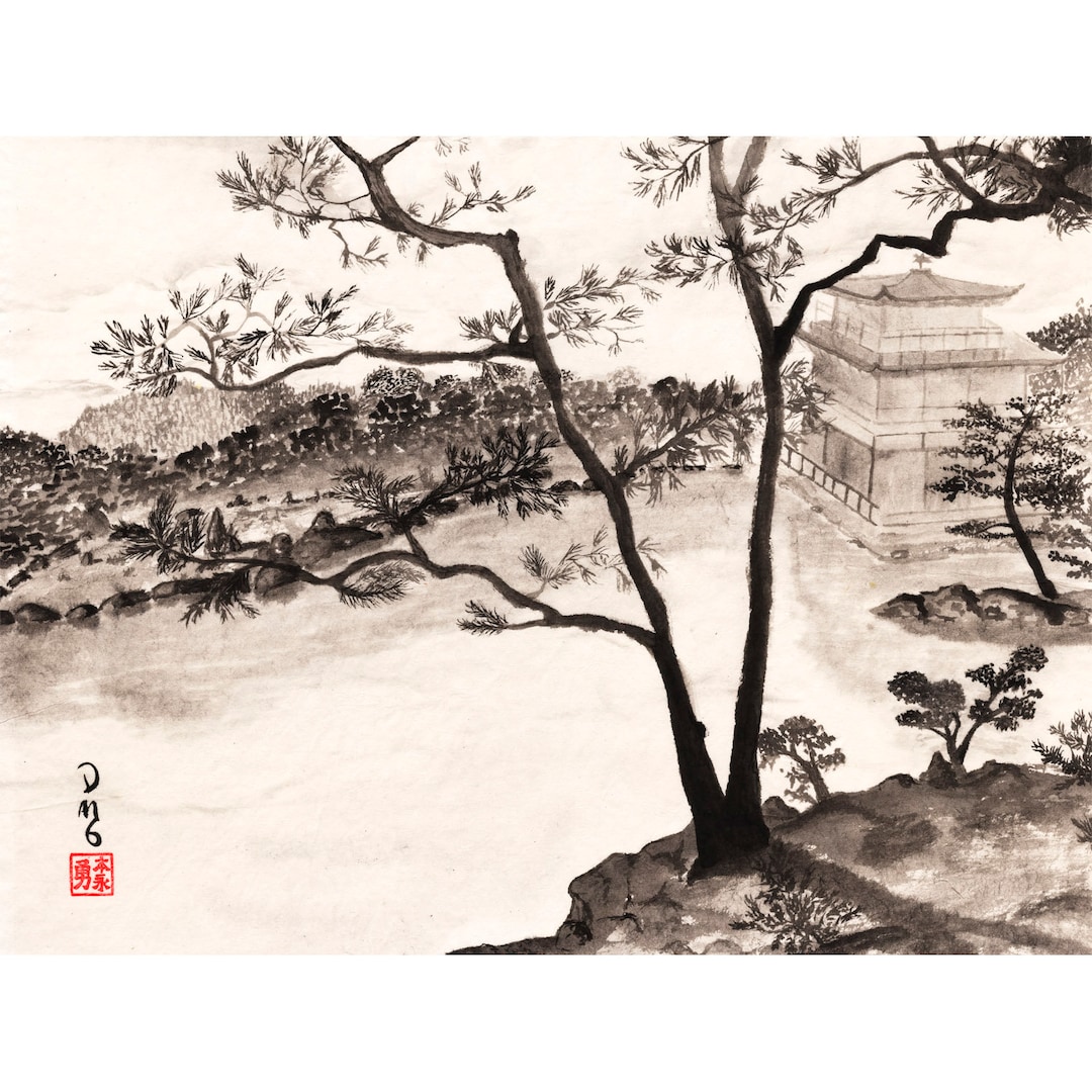 Kyoto, Japan - Sumi-e Watercolor Painting (print) - Etsy
