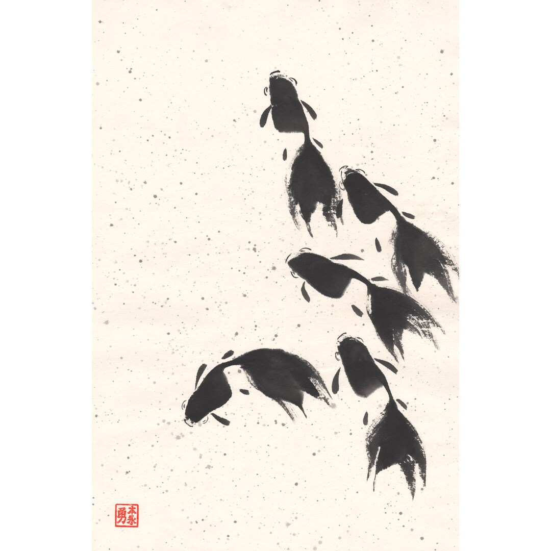 Goldfish Sumie Watercolor Painting Find Your Own Path Etsy