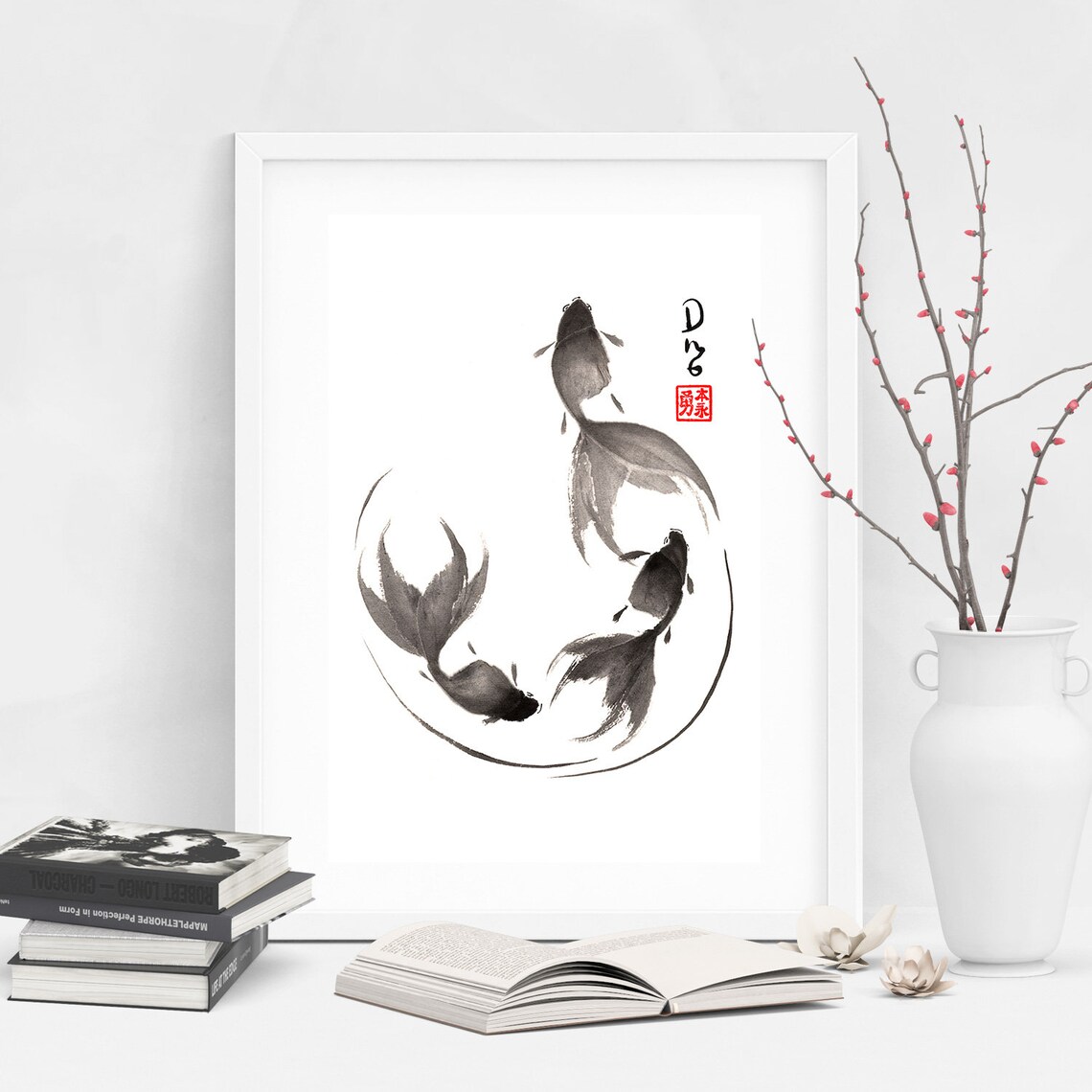 Goldfish sumie watercolor painting Follow the Leader Etsy