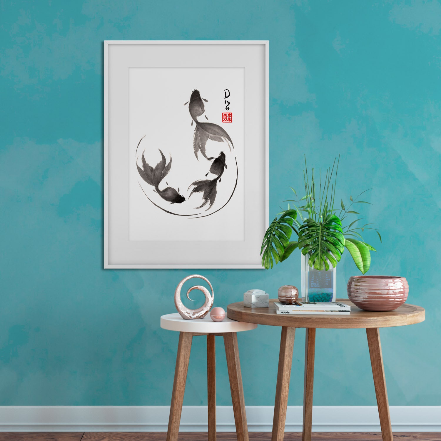 Goldfish Sumie Watercolor Painting Follow the Leader Etsy