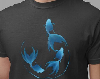 Goldfish Sumi-e Style in Blue T-shirt - Mens / Unisex