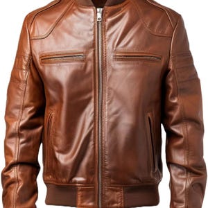 Men&#39;s Brown Leather Aviator Bomber Jacket: Distressed Cowhide Biker