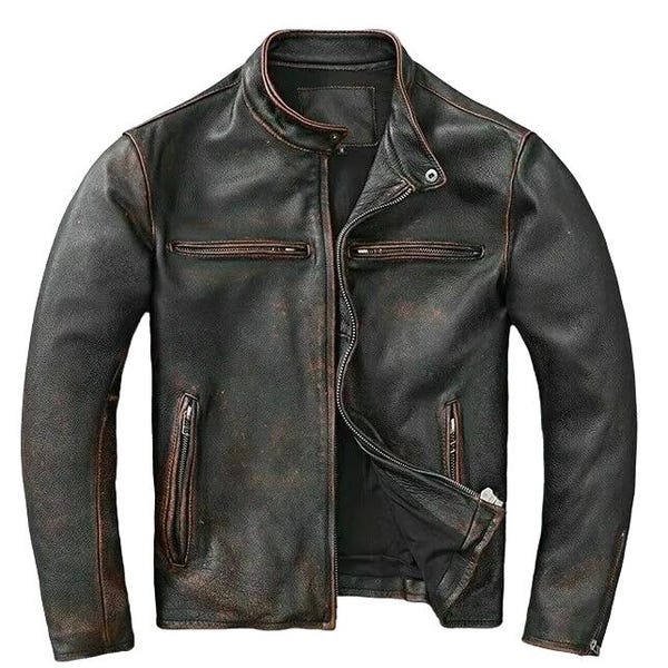 Men’s Motorcycle Biker Vintage Café Racer Distressed Black stylish Leather Jacket