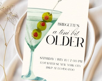 Editable Martini Birthday Invitation – A-Tini Bit Older Canva Template – 30th 40th Any Age Digital Cocktail Party Invite
