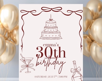 Red Birthday Invitation for Women | Editable Canva Template for Any Age | Classy Party Invite | Digital Download