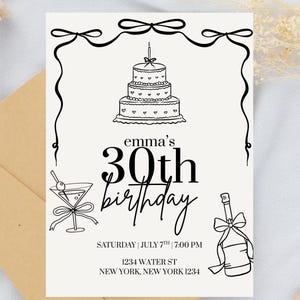 Editable Birthday Invitation Template for Women | Any Age Party Invite | Minimalist Black and White Canva Design | Digital Download